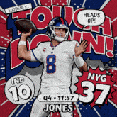a football player with the number 8 on his jersey throws a football