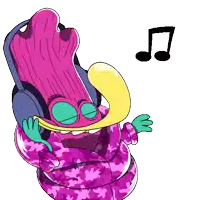 a cartoon character is wearing headphones and dancing