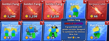 a screenshot of a game that says golden fang and unique sword