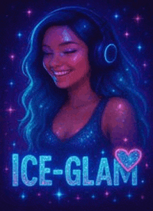 a woman wearing headphones is smiling in a neon light .