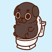 a pug dog is sitting on a toilet with a surprised look on his face