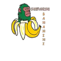 a cartoon of a chimpanzee holding a banana with the words " chimpanzini " written above it