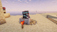 a minecraft character with a sword is standing in a box