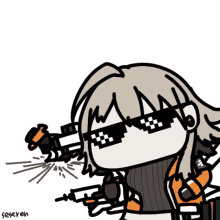 a cartoon drawing of a girl wearing sunglasses and holding a gun with the word seseven below her