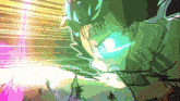 a cartoon drawing of a man with a glowing green face
