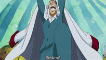 a man in a blue suit and white cape says renda-se in a cartoon