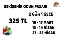 an advertisement for eskisehir odun pazari shows a suitcase and a plane