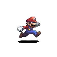 it is a pixel art of mario running in a video game .