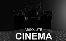 a poster for absolute cinema shows a cartoon character with horns