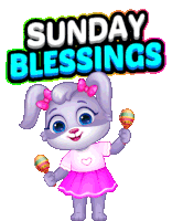 a cartoon bunny is holding two maracas in front of a sign that says sunday blessings