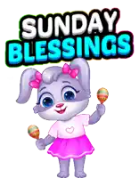 a cartoon bunny is holding two maracas in front of a sign that says sunday blessings