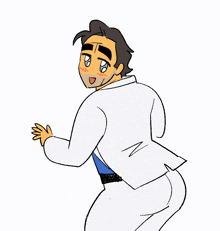 a cartoon drawing of a man in a white shirt and white pants