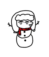 a cartoon drawing of a snowman wearing a red scarf and hat .