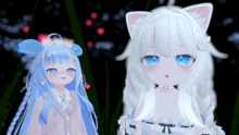 a girl with blue hair and a white cat ear