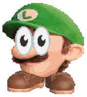 a pixel art of a man wearing a green hat with a l on it