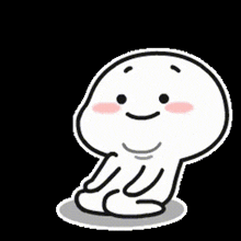 a cartoon character is sitting on the ground with a smiling face .