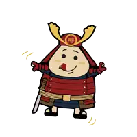 a cartoon drawing of a samurai holding a sword and wearing a hat that says best meat