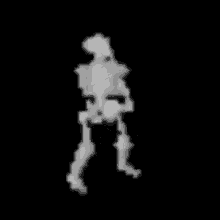 a pixel art of a skeleton holding a gun in his hand .