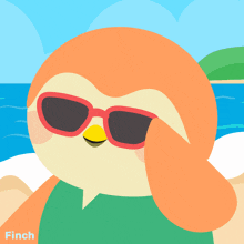 an illustration of a bird wearing sunglasses with finch written below it