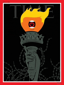 a time magazine cover shows a statue of liberty with a trump face on it