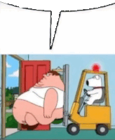 a cartoon of peter griffin and a forklift with a red light on it