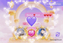 a purple heart is surrounded by hearts and a message board