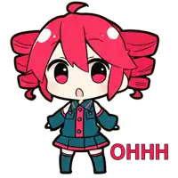 a drawing of a girl with red hair and the word ohhh above her