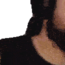 a close up of a person 's face with a white background .