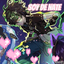 a picture of a boy with the words soy de nate written on it