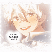 a picture of a boy with the name tsukasa de sumia written on it