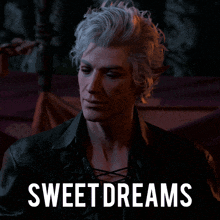 a picture of a woman with white hair and the words sweet dreams below her