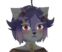 a cartoon drawing of a wolf with purple hair