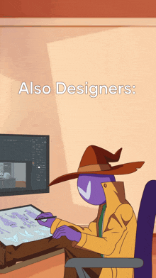 a cartoon drawing of a wizard with the words also designers below it