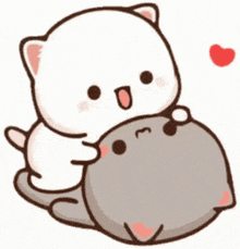 a cartoon of a cat hugging another cat with a heart in the background .