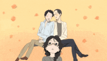 a cartoon of a girl laying on the ground surrounded by people