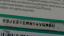 a blurred image of a card with the letters rbje8temny4vgmbu on it