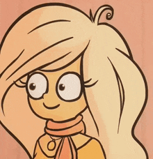 a close up of a cartoon girl wearing a scarf and a necklace .