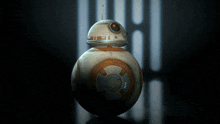 a close up of a star wars bb-8 robot in a dark room