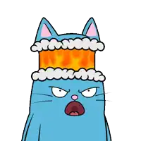 a cartoon cat with a cake on top of it 's head