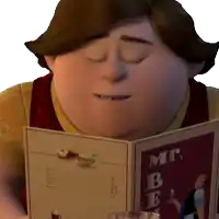 a cartoon character is reading a menu for mr beer