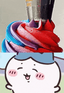a close up of a swirl of ice cream next to a cartoon cat