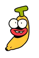 a cartoon banana with a green t on top of it 's head