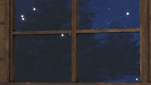 a girl with antlers is looking out a window at a snowman wearing a santa hat