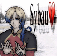 a drawing of a boy with the word sybau written in the background