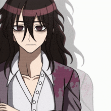 a drawing of a girl with long black hair and purple eyes