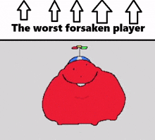 a cartoon of a red monster with a helicopter on its head and the words `` the worst forsaken player '' above it .