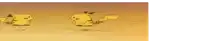 a group of pikachu are walking in a line in the desert .