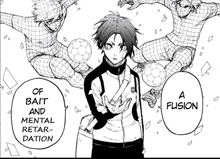 a black and white drawing of a soccer player with the words of bait and mental retardation above him