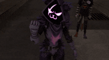 a person wearing a purple mask with a pink star on it