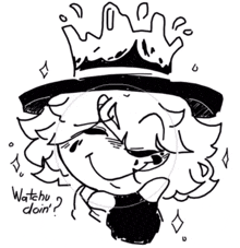 a black and white drawing of a swirl with the words " watchu doin " on the bottom